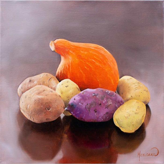 Natura morta con zucca e patate