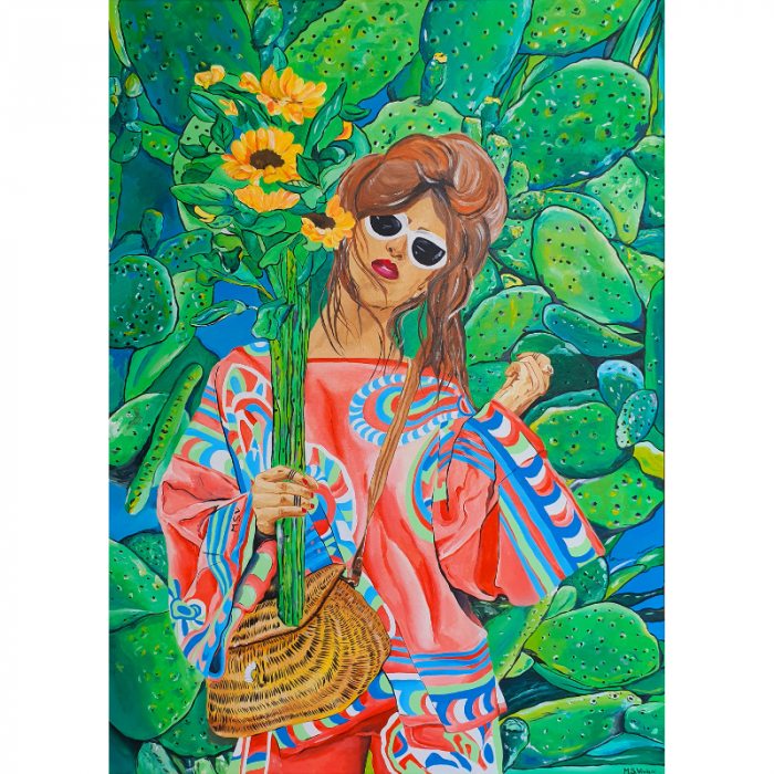 Woman with sunflowers