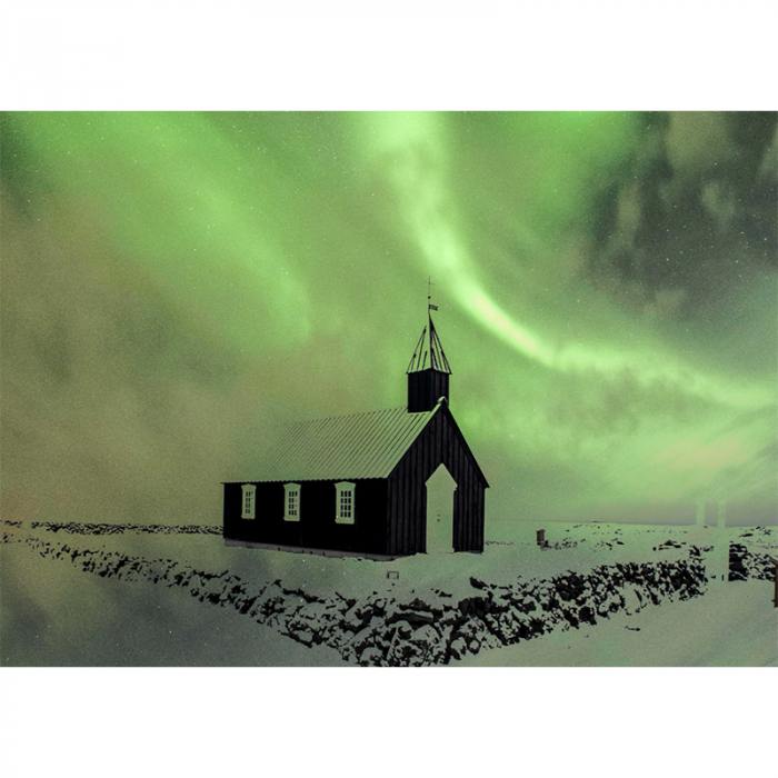 Chiesa Budir e aurora boreale